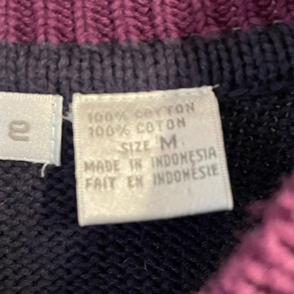 Vintage 90’s Claiborne Men’s V-neck Knit Navy Purple Green Sweater Size Medium